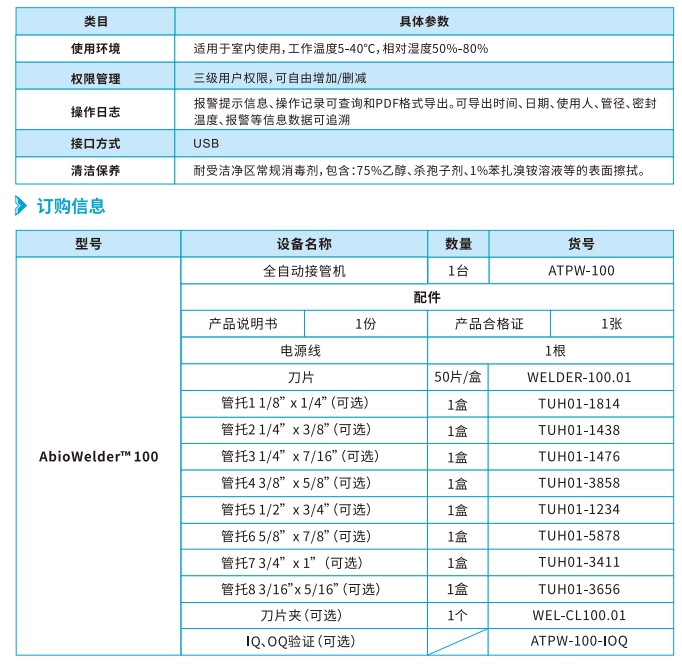 AbioWelder™100 订购信息